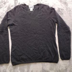 KEIRA 100% 2-Ply Cashmere Sweater V-Neck Black Women's Large
